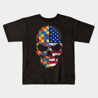 Autism Awareness Skull Puzzle Kids T-Shirt